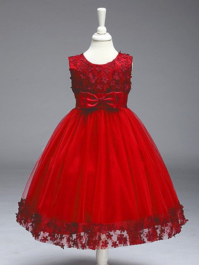 Ball Gown Tulle Sleeveless Jewel Neck Wedding Party Flower Girl Dresses With Bow - photo 3