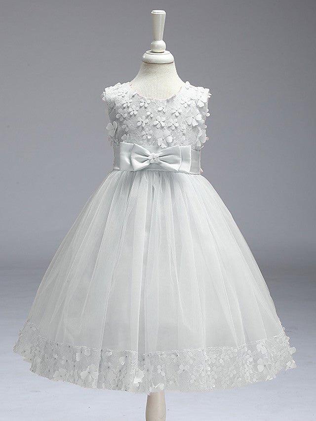 Ball Gown Tulle Sleeveless Jewel Neck Wedding Party Flower Girl Dresses With Bow - photo 2