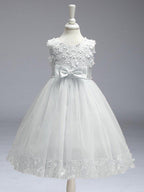 Ball Gown Tulle Sleeveless Jewel Neck Wedding Party Flower Girl Dresses With Bow - photo 2