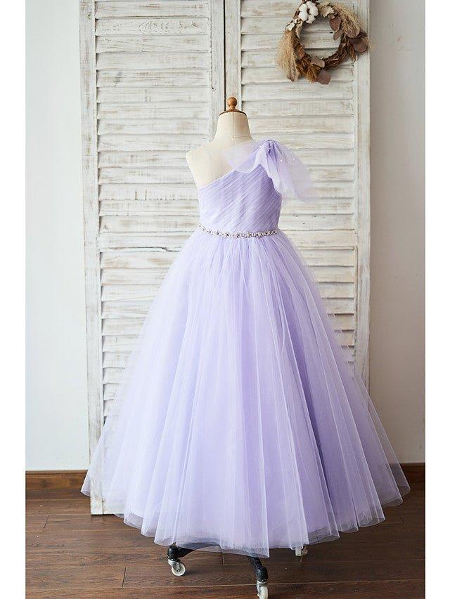 Ball Gown Tulle Sleeveless One Shoulder Wedding Birthday Flower Girl Dresses - photo 2