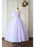 Ball Gown Tulle Sleeveless One Shoulder Wedding Birthday Flower Girl Dresses - photo 1