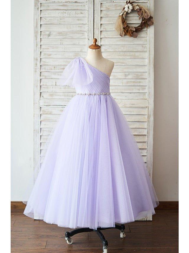 Ball Gown Tulle Sleeveless One Shoulder Wedding Birthday Flower Girl Dresses - photo 1