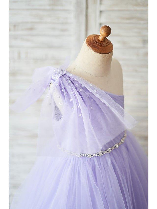Ball Gown Tulle Sleeveless One Shoulder Wedding Birthday Flower Girl Dresses - photo 3