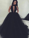 Ball Gown V-neck Sleeveless Court Train Tulle Prom Dresses by misshow.com