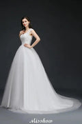 Ball Gown V-Neck Tulle Elegant Wedding Dresses with Buttons by misshow.com
