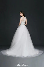 Ball Gown V-Neck Tulle Elegant Wedding Dresses with Buttons by misshow.com