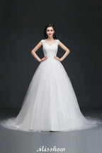 Ball Gown V-Neck Tulle Elegant Wedding Dresses with Buttons by misshow.com