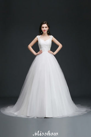 Ballkleid V-Ausschnitt Tüll Elegante Brautkleider mit Knöpfen