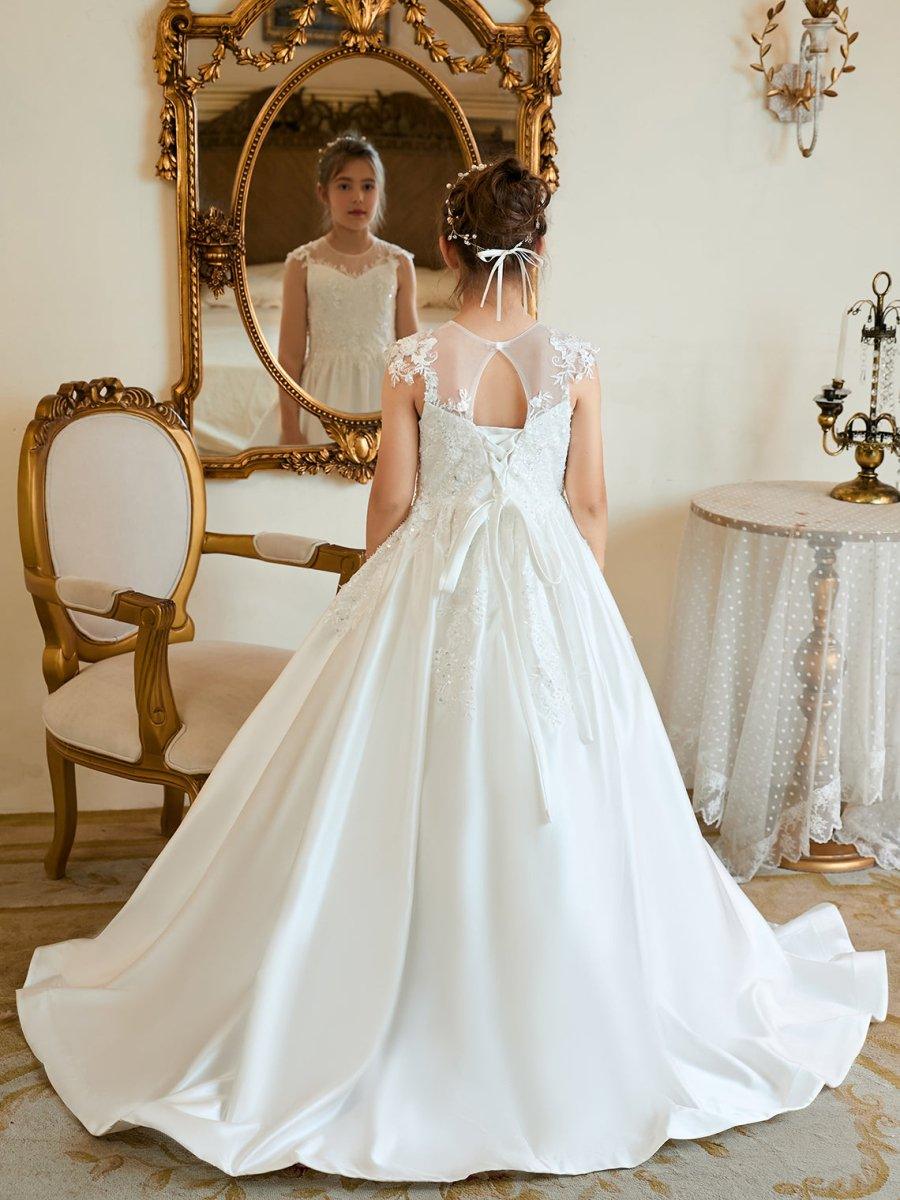 Ball-Gown/Princess Satin Sweep Train First Communion Flower Girl Dress - photo 5
