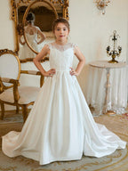 Ball-Gown/Princess Satin Sweep Train First Communion Flower Girl Dress - photo 2