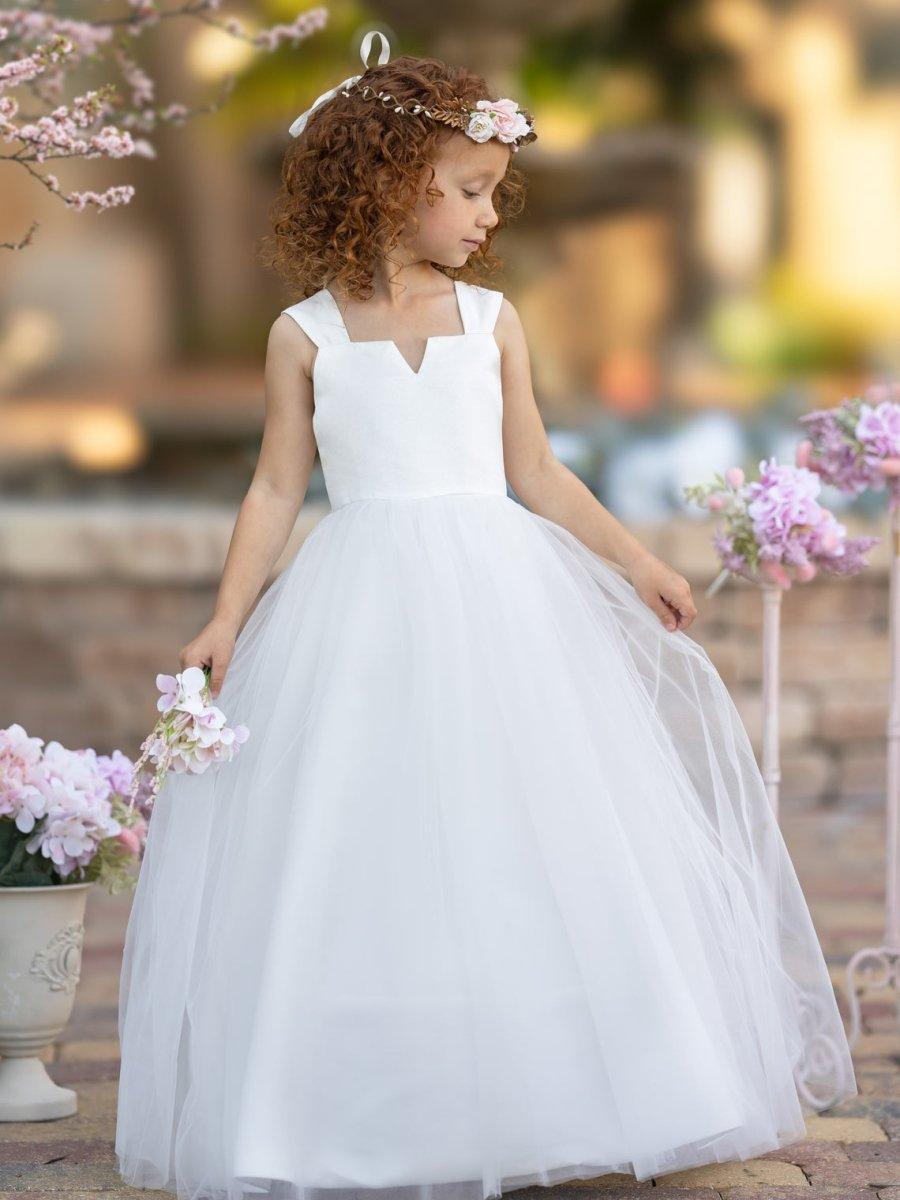 Ball-Gown/Princess Satin Tulle Ankle-length Flower Girl Dress - photo 1