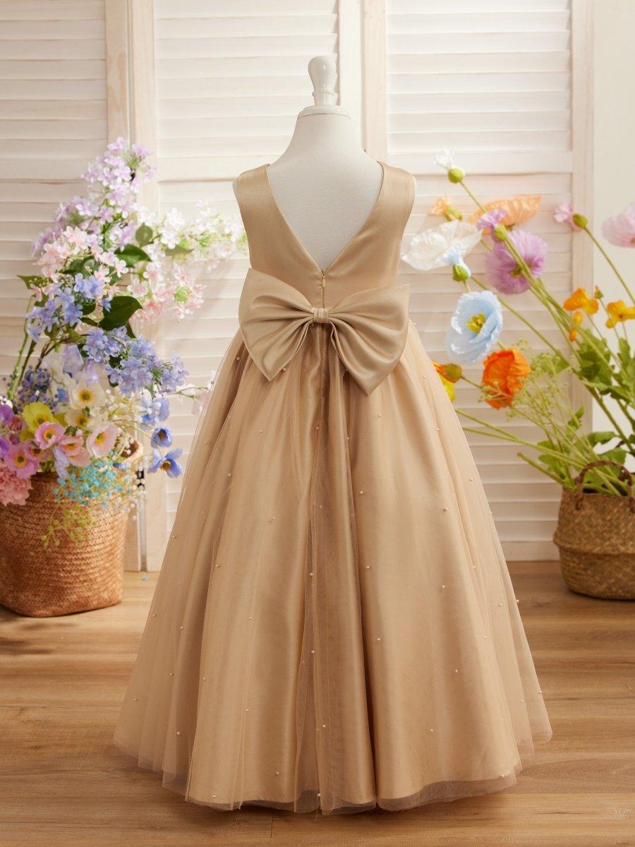 Ball-Gown/Princess Satin Tulle Champagne Flower Girl Dress - photo 3