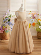 Ball-Gown/Princess Satin Tulle Champagne Flower Girl Dress - photo 2