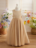 Ball-Gown/Princess Satin Tulle Champagne Flower Girl Dress - photo 1
