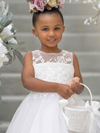 Ball-Gown/Princess Satin Tulle Floor-length Flower Girl Dress - photo 2