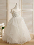 Ball-Gown/Princess Satin Tulle Floor-length Flower Girl Dress - photo 3