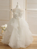 Ball-Gown/Princess Satin Tulle Floor-length Flower Girl Dress - photo 2
