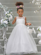 Ball-Gown/Princess Satin Tulle Floor-length Flower Girl Dress - photo 1