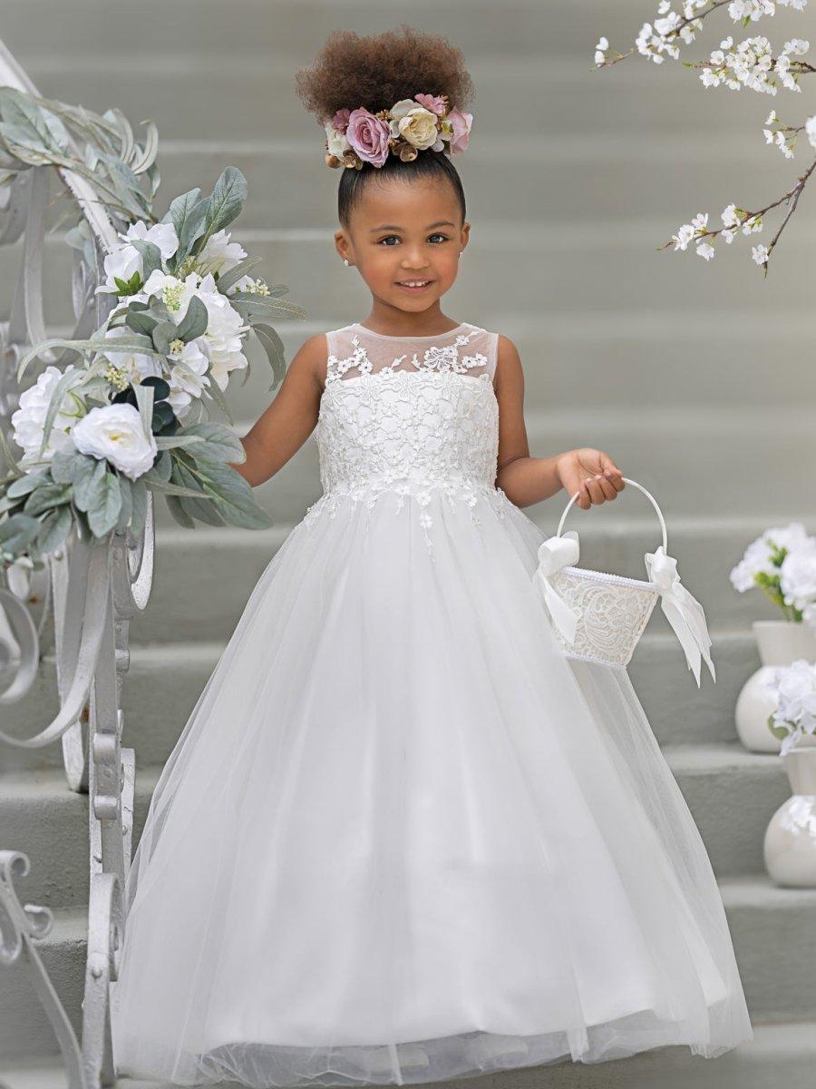 Ball-Gown/Princess Satin Tulle Floor-length Flower Girl Dress - photo 1