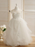 Ball-Gown/Princess Satin Tulle Floor-length Flower Girl Dress - photo 1
