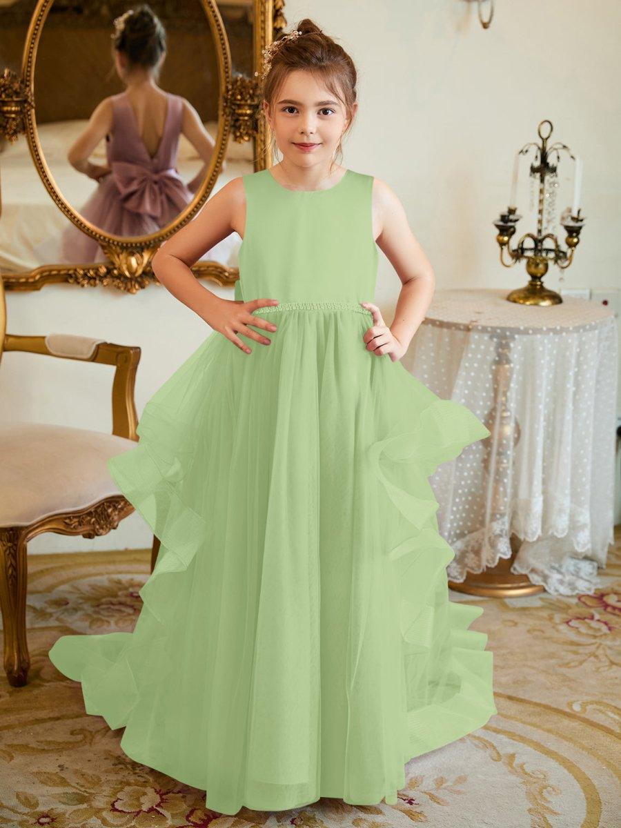 Ball-Gown/Princess Satin Tulle Floor-length Flower Girl Dress - photo 1