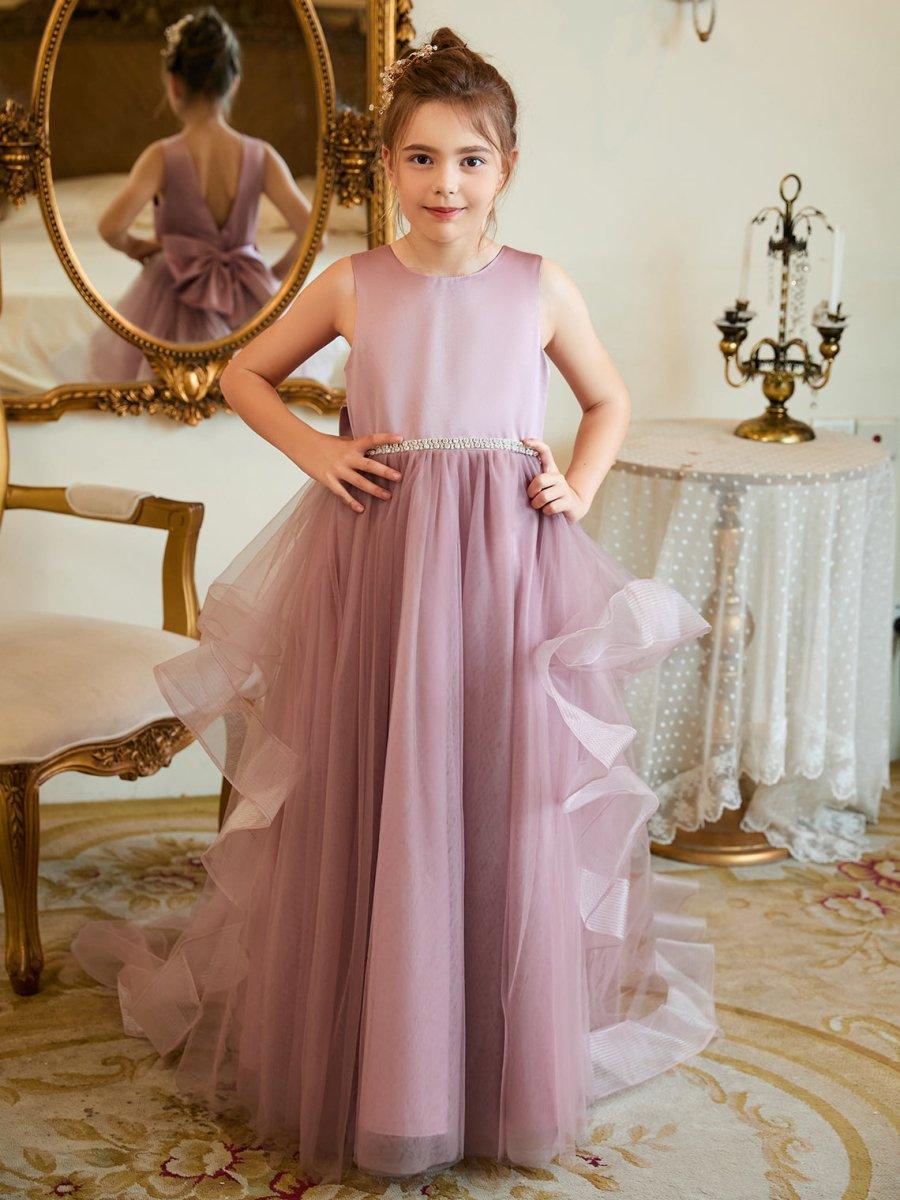 Ball-Gown/Princess Satin Tulle Floor-length Flower Girl Dress - photo 3