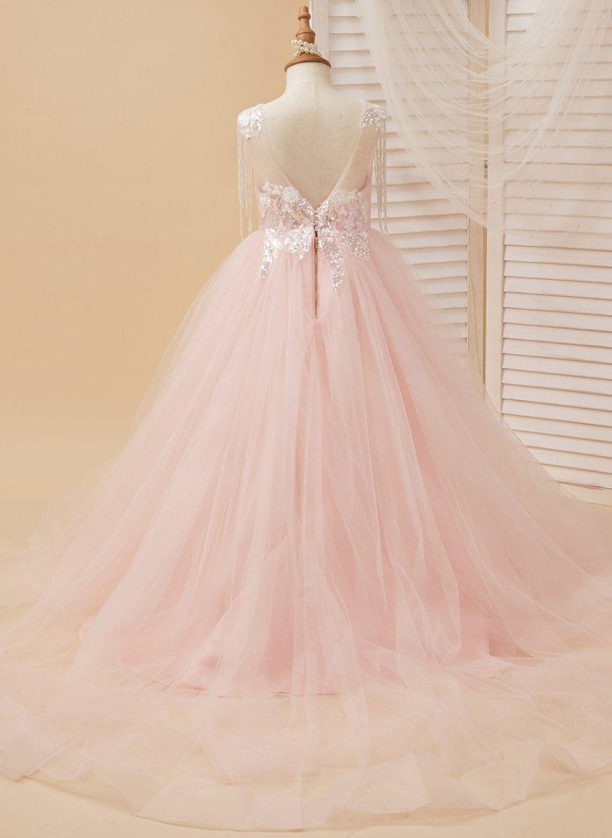 Ball-Gown/Princess Satin Tulle Floor-length Pink Flower Girl Dress - photo 4