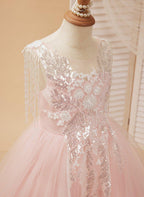 Ball-Gown/Princess Satin Tulle Floor-length Pink Flower Girl Dress - photo 2
