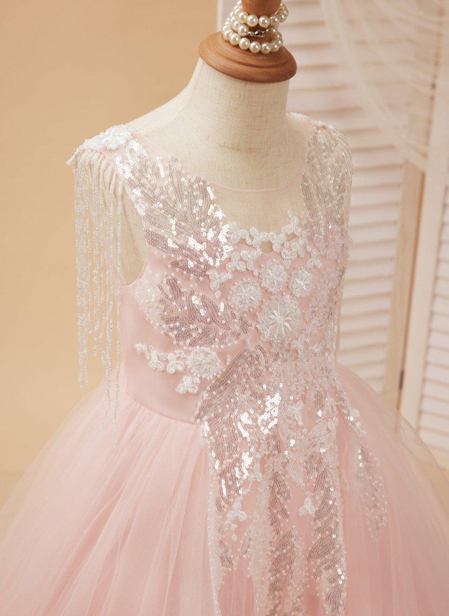 Ball-Gown/Princess Satin Tulle Floor-length Pink Flower Girl Dress - photo 2