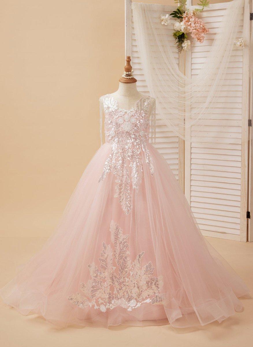 Ball-Gown/Princess Satin Tulle Floor-length Pink Flower Girl Dress - photo 5