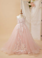 Ball-Gown/Princess Satin Tulle Floor-length Pink Flower Girl Dress - photo 5