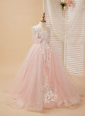 Ball-Gown/Princess Satin Tulle Floor-length Pink Flower Girl Dress - photo 1