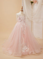 Ball-Gown/Princess Satin Tulle Floor-length Pink Flower Girl Dress - photo 1