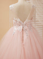 Ball-Gown/Princess Satin Tulle Floor-length Pink Flower Girl Dress - photo 3