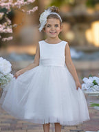 Ball-Gown/Princess Satin Tulle Knee-length Flower Girl Dress - photo 1
