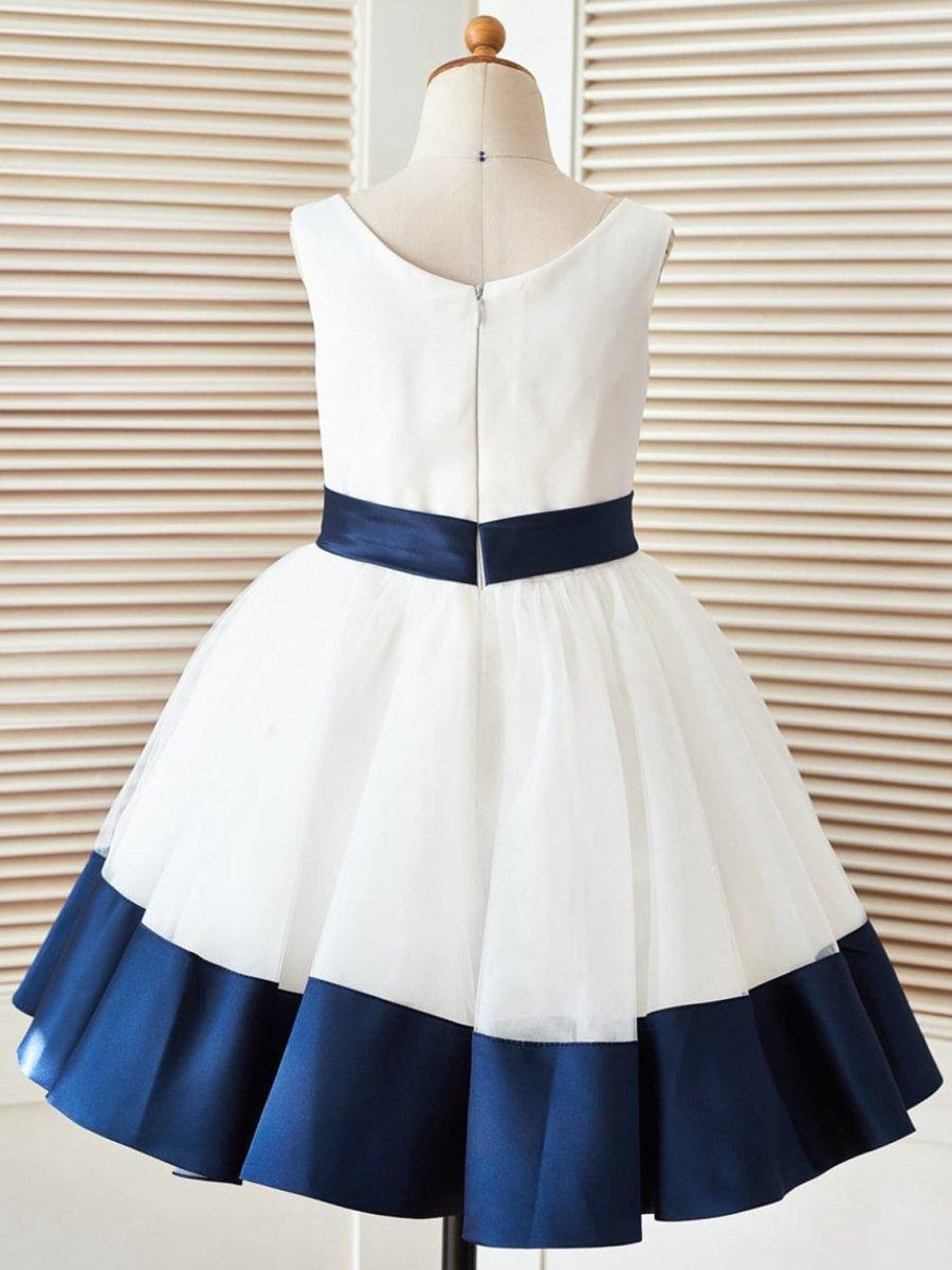 Ball-Gown/Princess Satin Tulle Knee-length Flower Girl Dress - photo 2