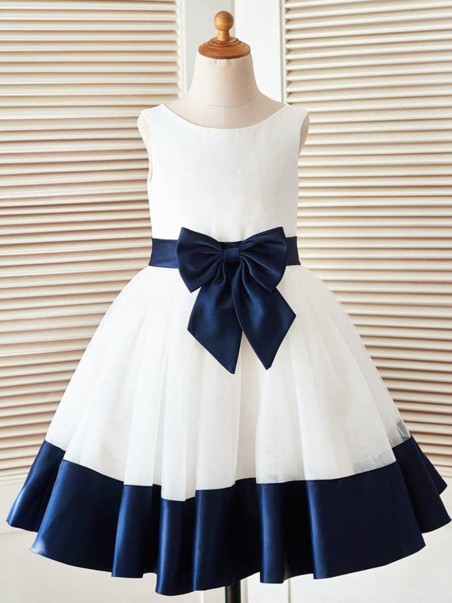 Ball-Gown/Princess Satin Tulle Knee-length Flower Girl Dress - photo 1