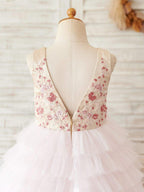 Ball-Gown/Princess Satin Tulle Knee-length Pink Flower Girl Dress - photo 4