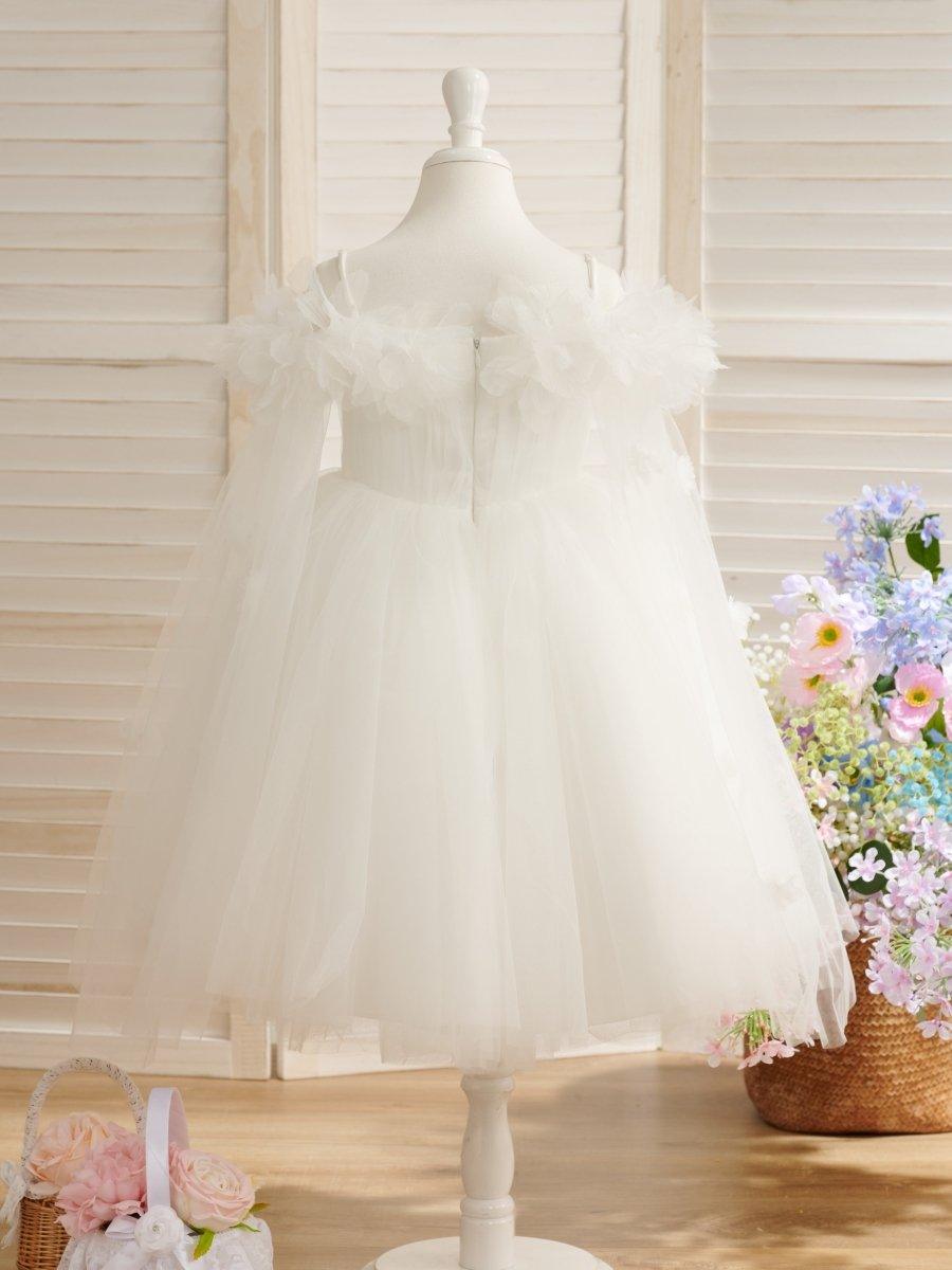Ball-Gown/Princess Satin Tulle Tea-length Ivory Flower Girl Dress - photo 2