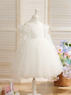 Ball-Gown/Princess Satin Tulle Tea-length Ivory Flower Girl Dress - photo 3