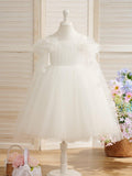 Ball-Gown/Princess Satin Tulle Tea-length Ivory Flower Girl Dress - photo 1