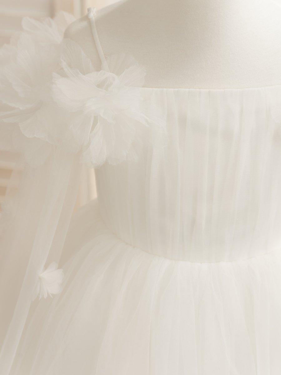 Ball-Gown/Princess Satin Tulle Tea-length Ivory Flower Girl Dress - photo 4