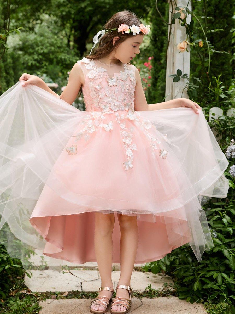 Ball-Gown/Princess Tulle Asymmetrical Pink Flower Girl Dress - photo 5