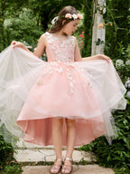 Ball-Gown/Princess Tulle Asymmetrical Pink Flower Girl Dress - photo 5