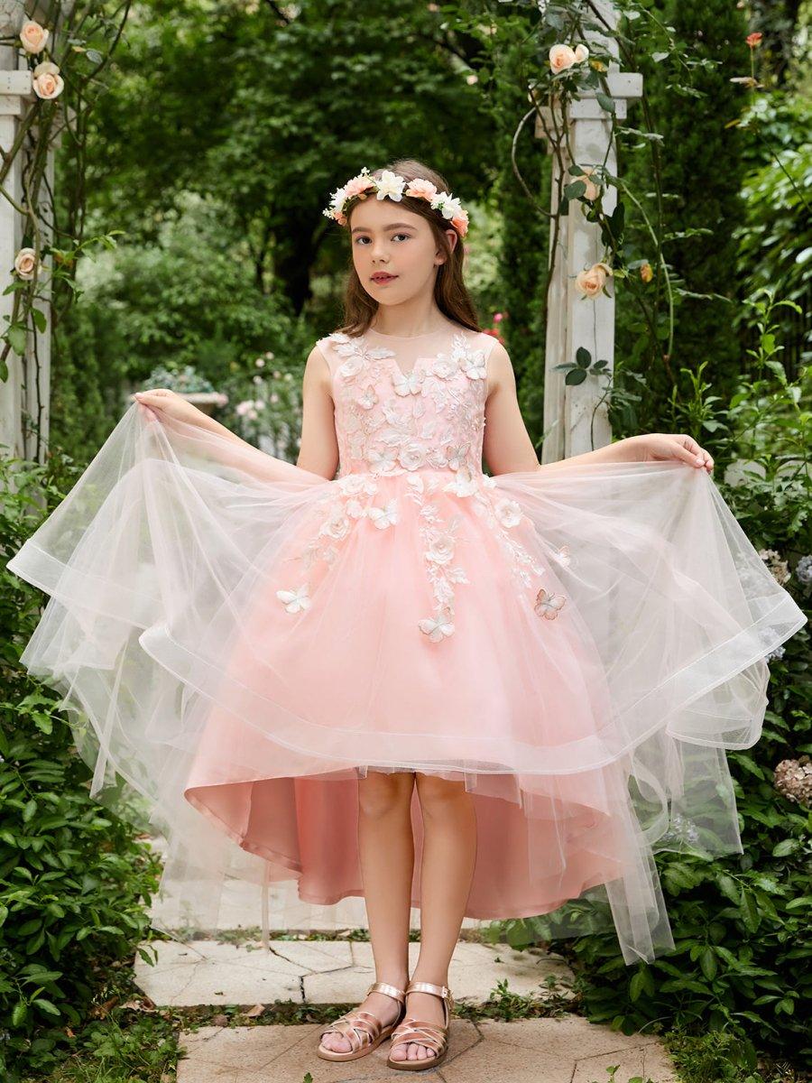 Ball-Gown/Princess Tulle Asymmetrical Pink Flower Girl Dress - photo 2