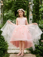 Ball-Gown/Princess Tulle Asymmetrical Pink Flower Girl Dress - photo 2