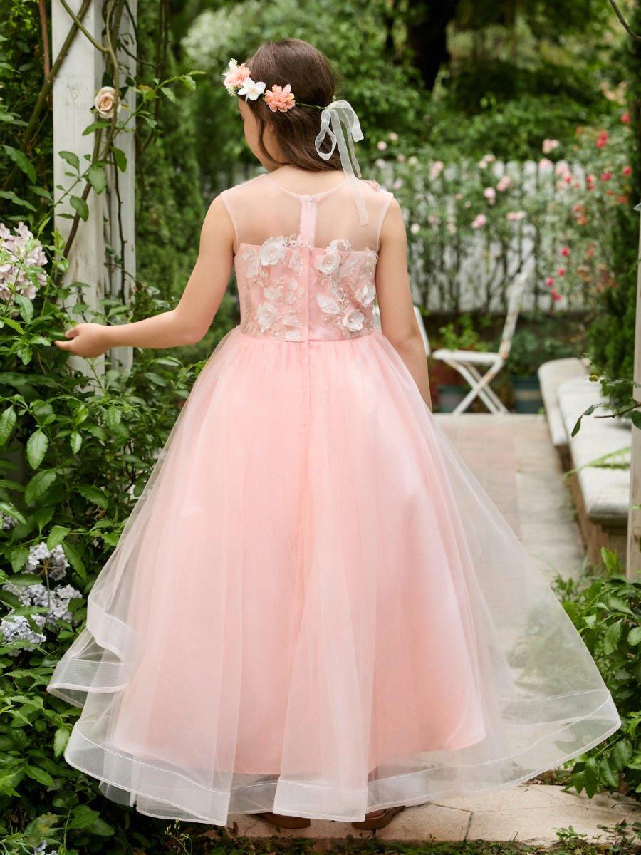 Ball-Gown/Princess Tulle Asymmetrical Pink Flower Girl Dress - photo 3