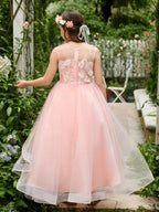 Ball-Gown/Princess Tulle Asymmetrical Pink Flower Girl Dress - photo 3