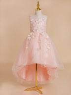 Ball-Gown/Princess Tulle Asymmetrical Pink Flower Girl Dress - photo 6