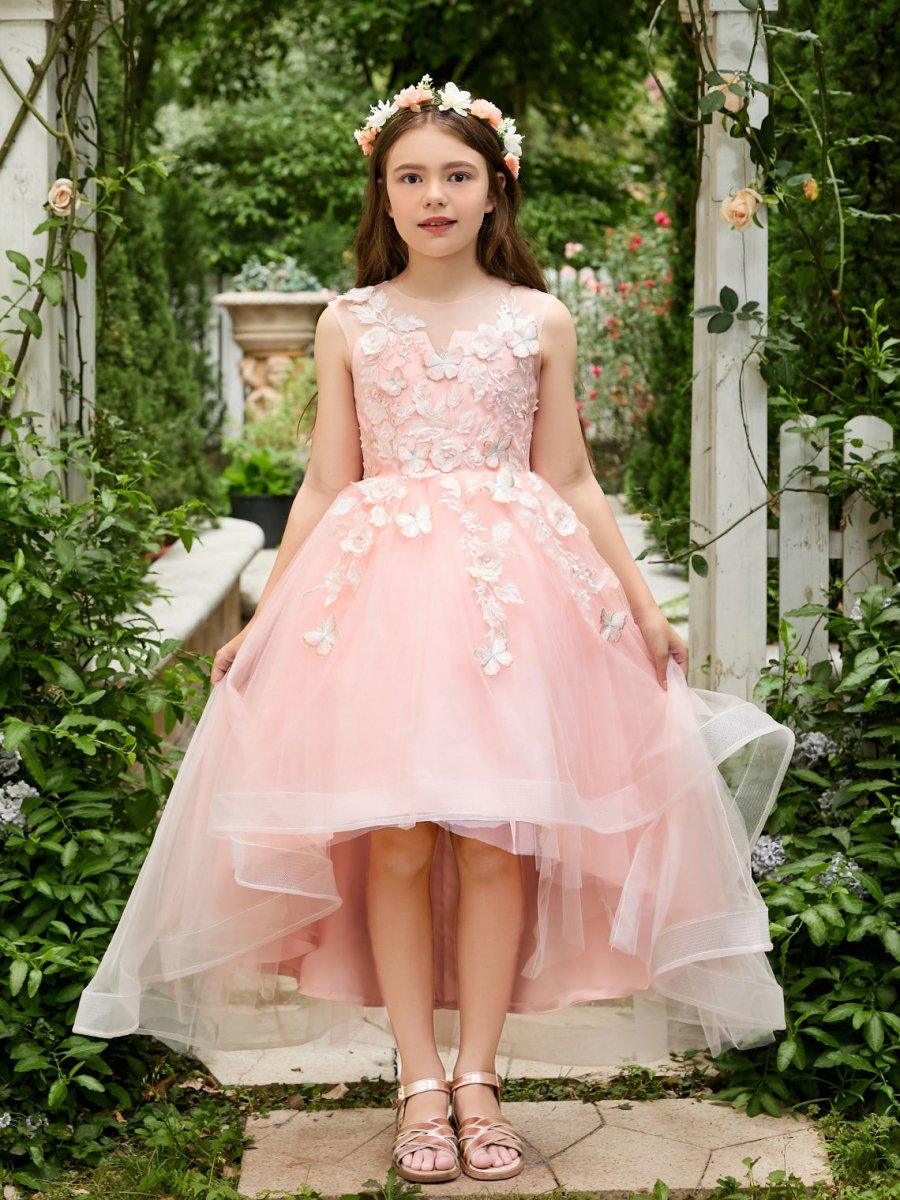Ball-Gown/Princess Tulle Asymmetrical Pink Flower Girl Dress - photo 1